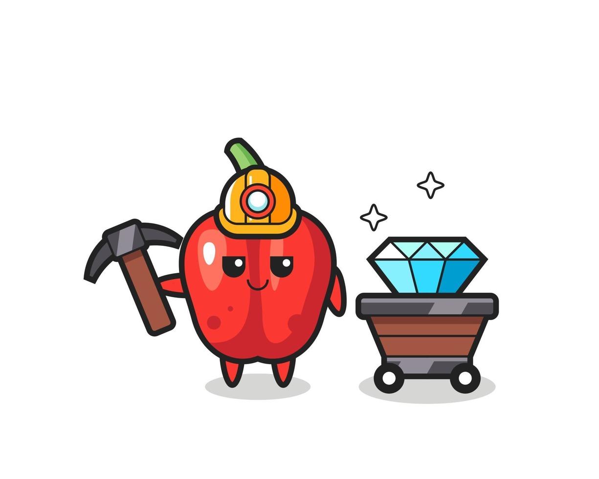 illustrazione del personaggio del peperone rosso come minatore vettore