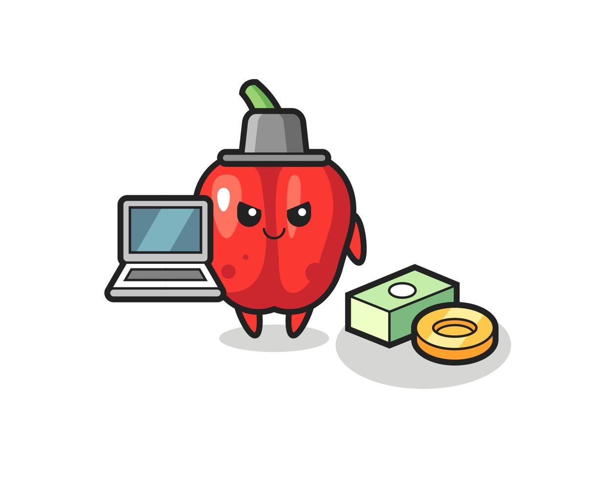 illustrazione mascotte di peperone rosso come hacker vettore