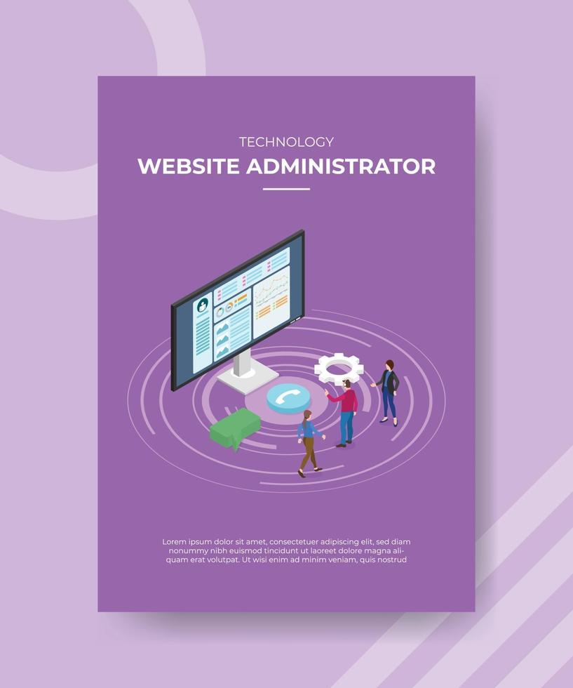 amministratore del sito Web di tecnologia persone in piedi monitor anteriore vettore