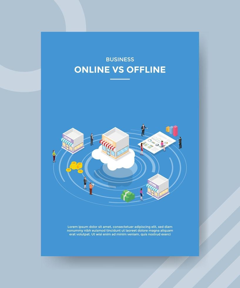 business online vs persone offline in piedi intorno al negozio vettore