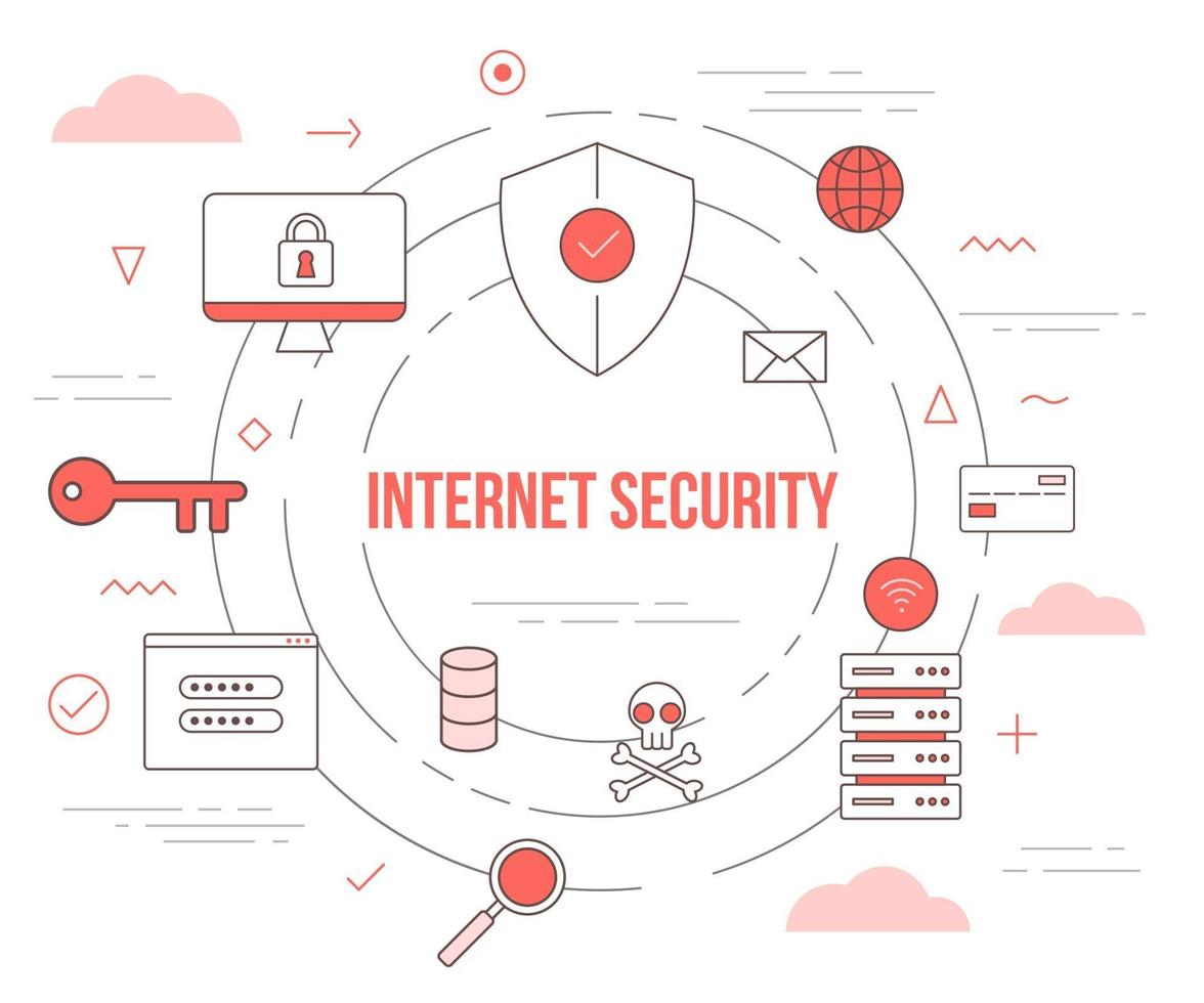 concetto di tecnologia di sicurezza Internet con banner modello set di icone vettore