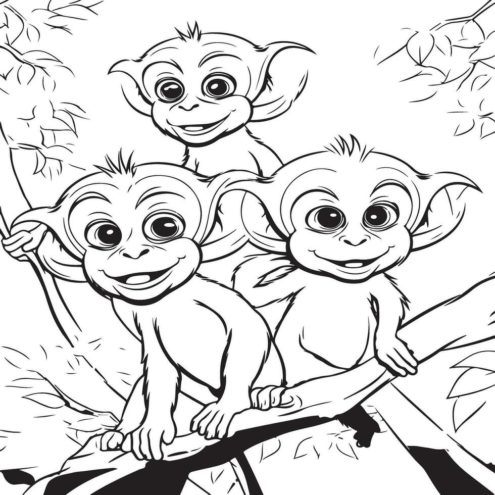 carino famiglia di scimmie colorazione pagina vettore