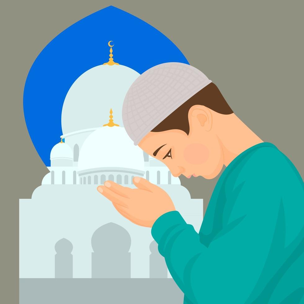 uomo musulmano che prega in ramadan vettore