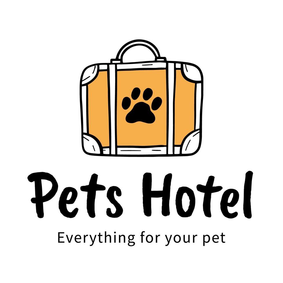 logo vettoriale per un hotel per animali domestici con borsa e zampa
