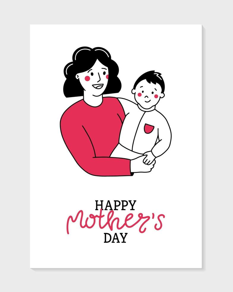 cartolina felice festa della mamma, una mamma con un bambino vettore