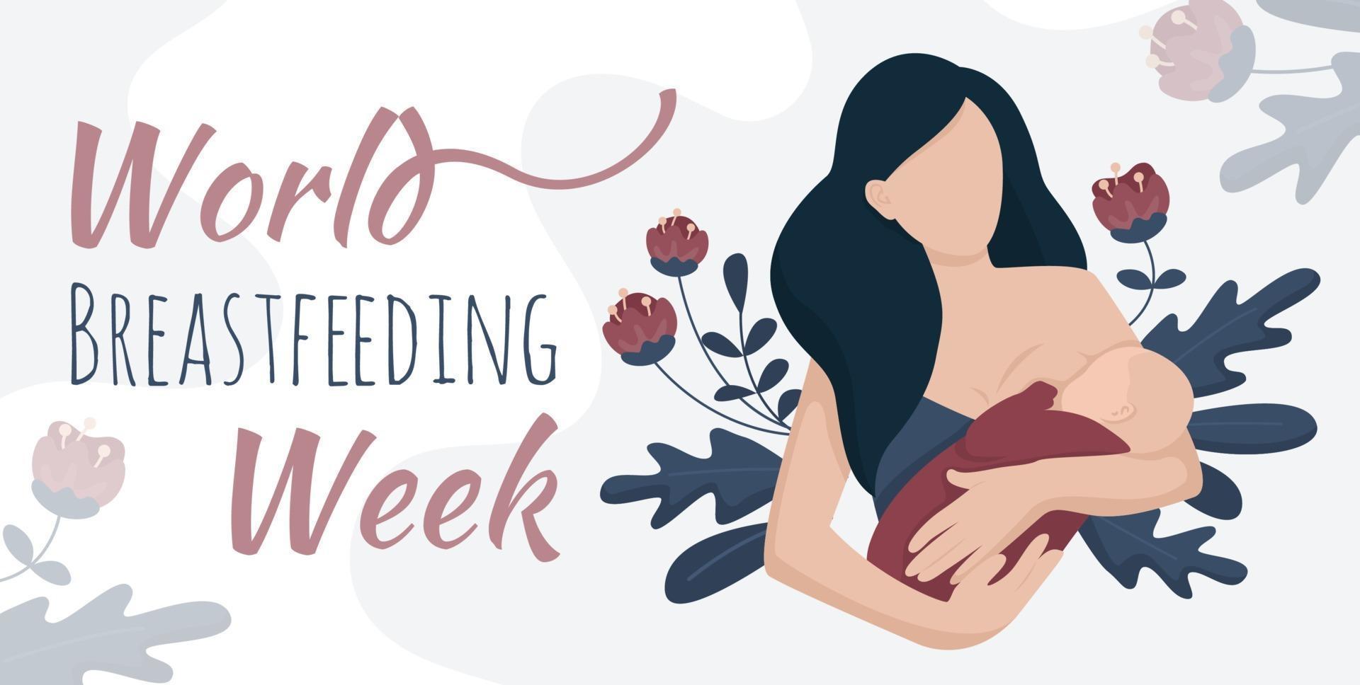 settimana dell'allattamento al seno, donna con striscione che allatta il bambino vettore