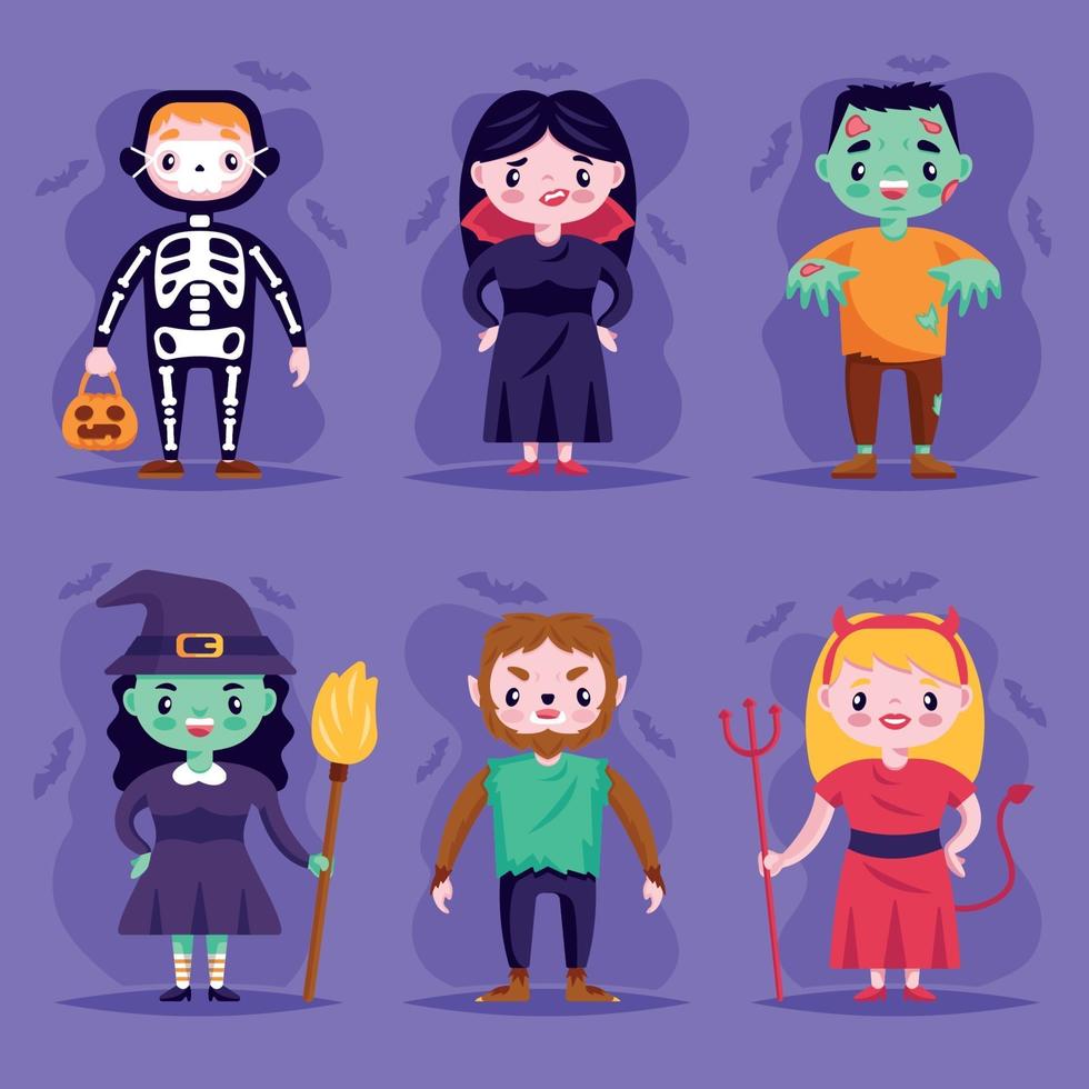 personaggi dei costumi di halloween vettore