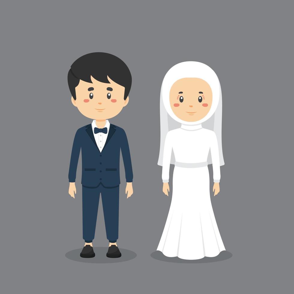 personaggio di coppia che indossa un abito da sposa vettore