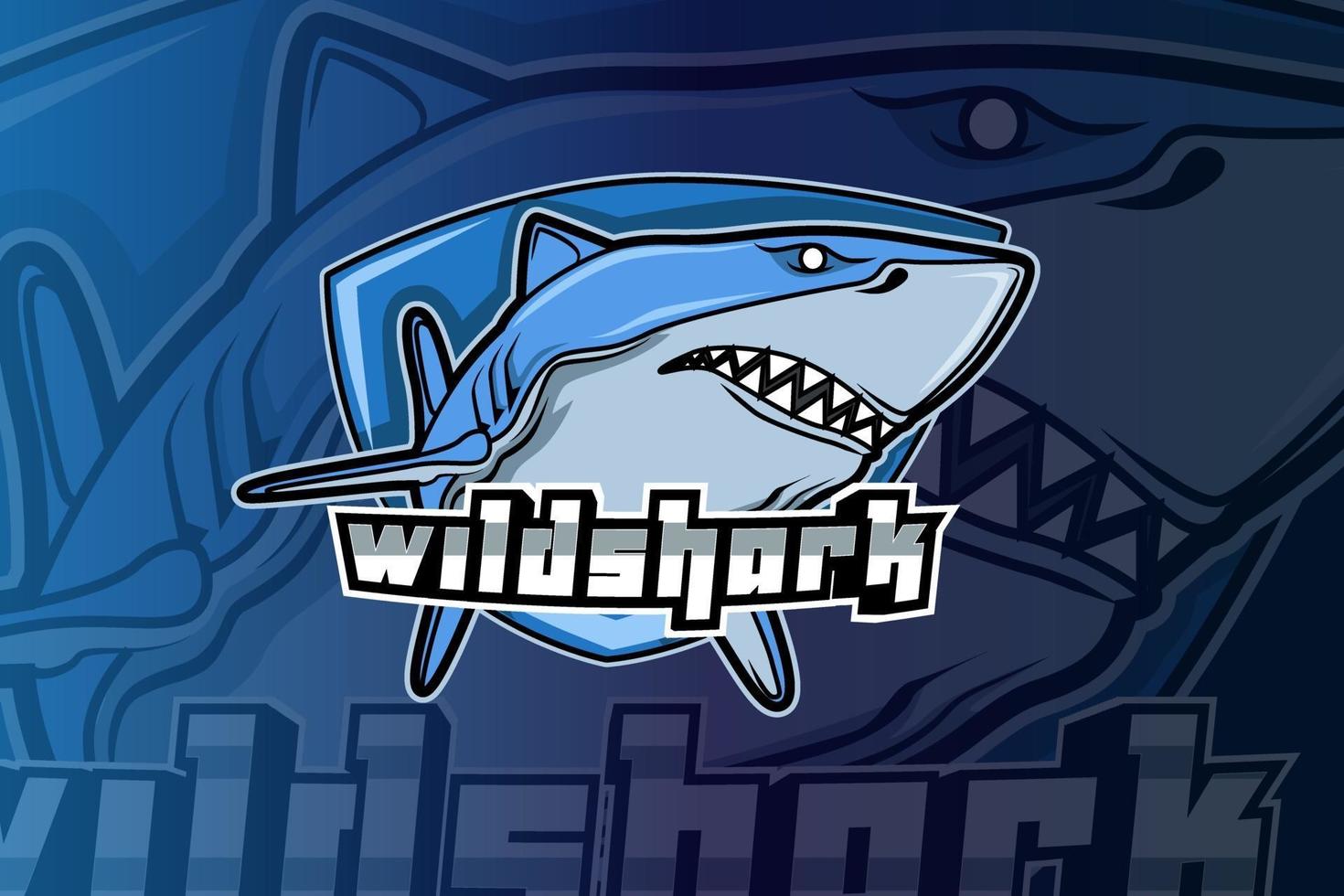 mascotte squalo arrabbiato per logo sport ed eSport vettore