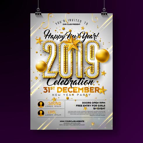 2019 Poster di festa di Capodanno vettore