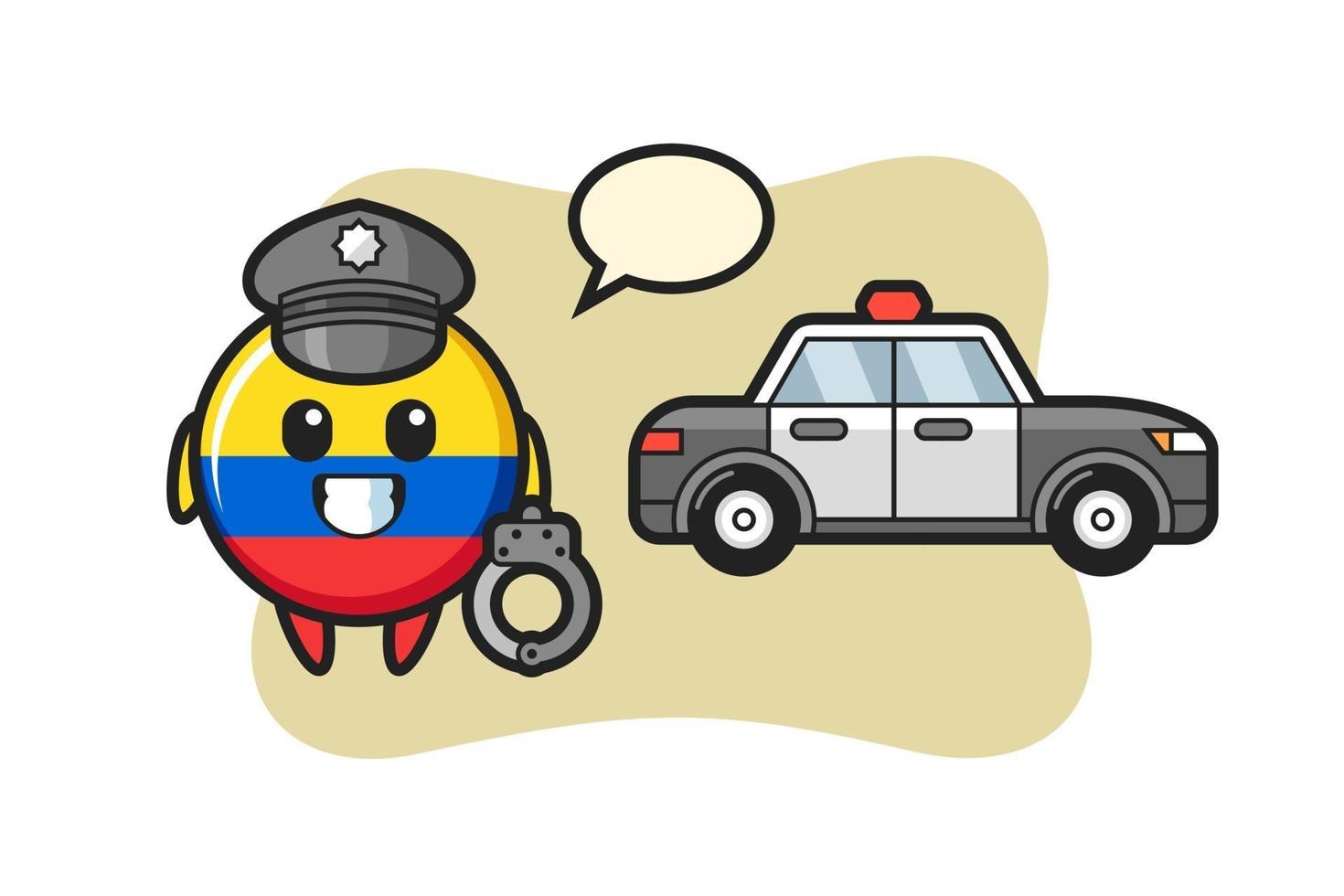 mascotte dei cartoni animati della bandiera della colombia distintivo come una polizia vettore
