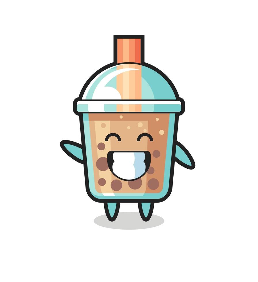 personaggio dei cartoni animati di bubble tea che fa il gesto della mano dell'onda vettore