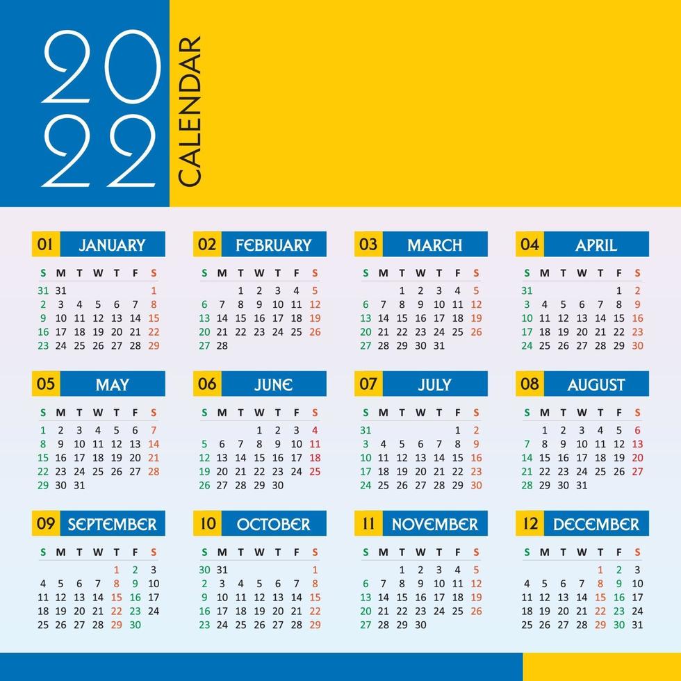 calendario 2022 in blu e giallo vettore