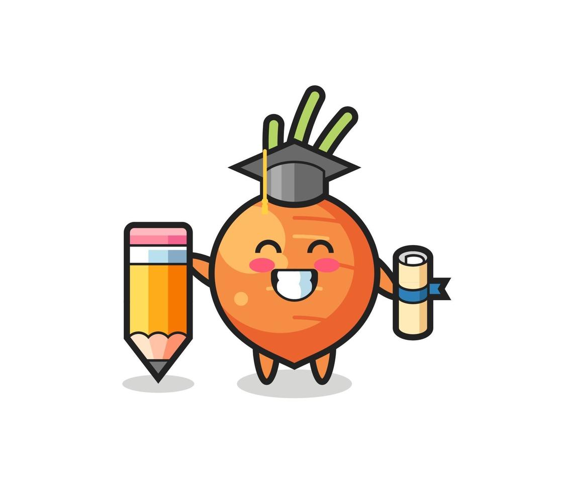 il fumetto dell'illustrazione della carota è la laurea con una matita gigante vettore