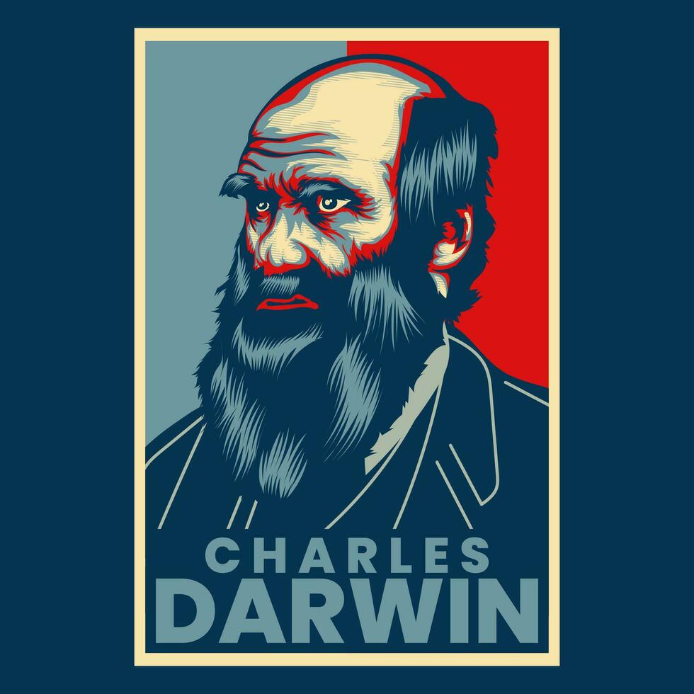 charles darwin propaganda stile manifesto vettore illustrazione