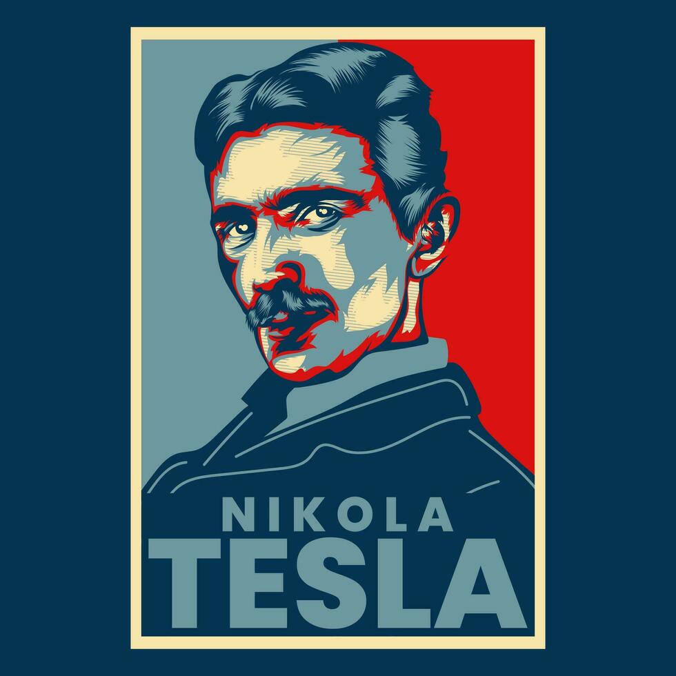 Nicola tesla propaganda stile manifesto vettore illustrazione