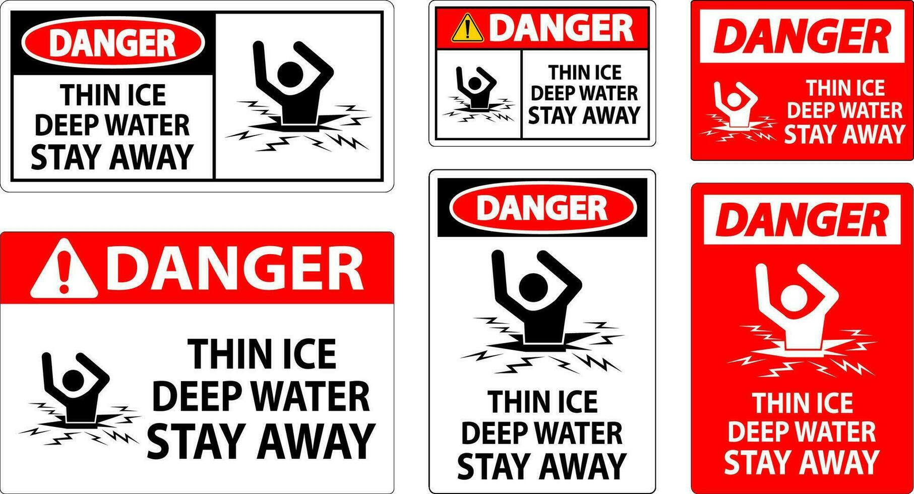 Pericolo cartello magro ghiaccio in profondità acqua, restare lontano vettore