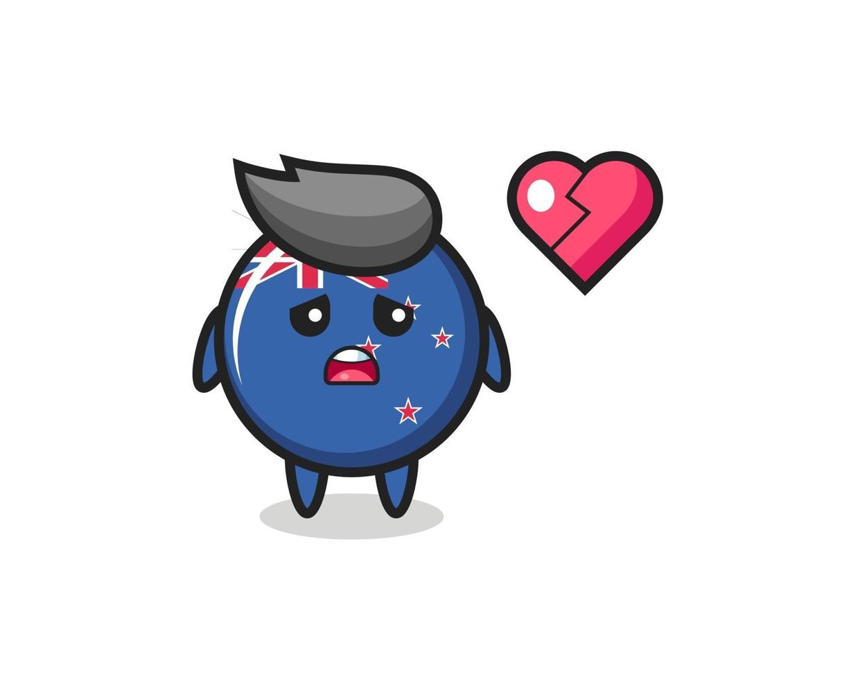 l'illustrazione del fumetto del distintivo della bandiera della Nuova Zelanda è cuore spezzato vettore