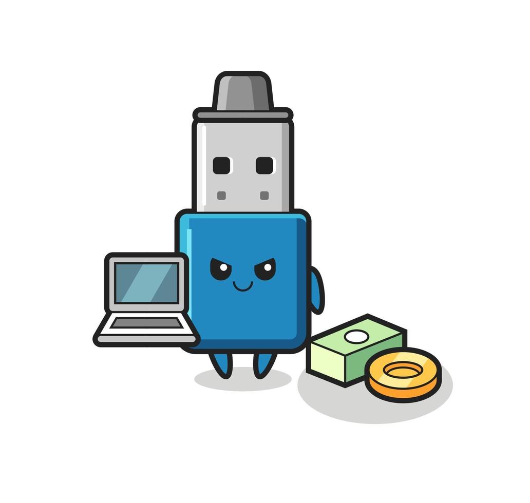 illustrazione mascotte della chiavetta USB come hacker vettore