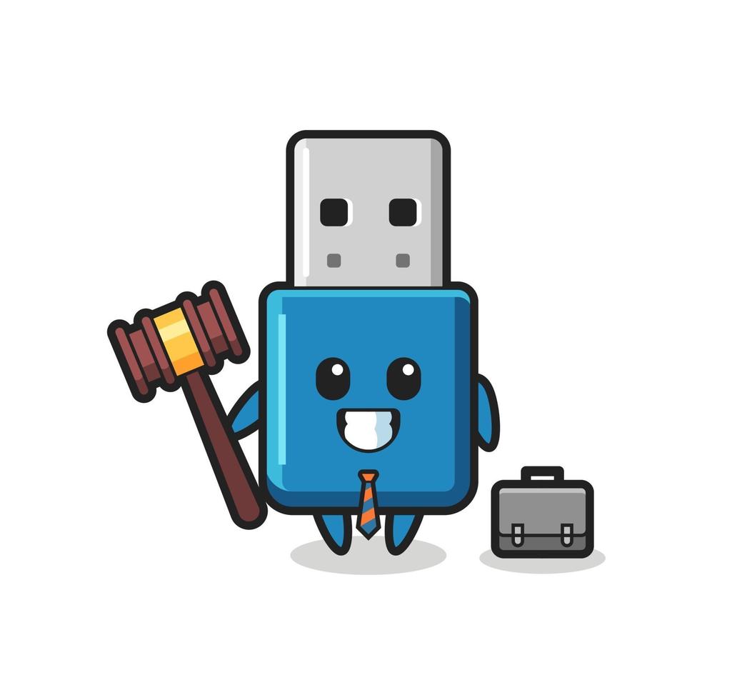 illustrazione della mascotte USB dell'unità flash come avvocato vettore