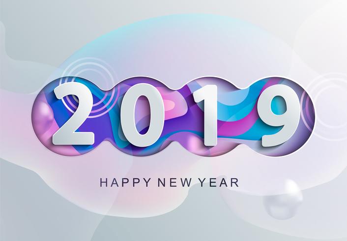 2019 carta di felice anno nuovo creativo in stile carta. vettore