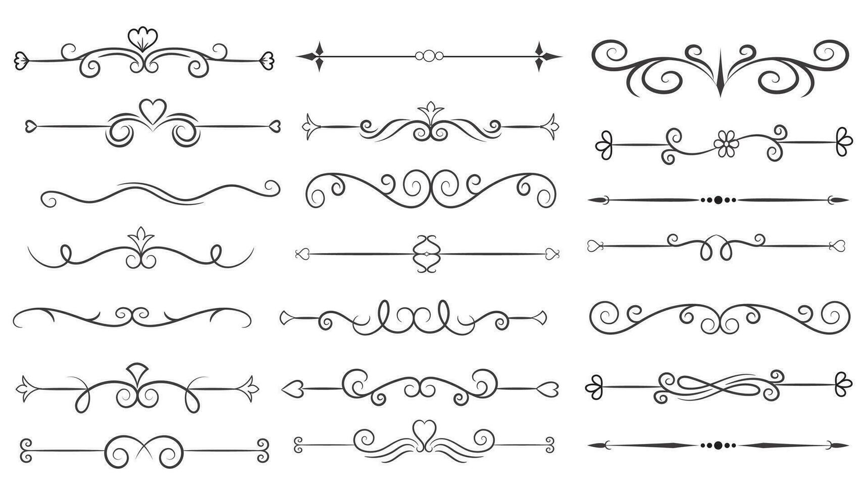 pagina divisore e design elementi. impostato di vario semplice nero divisore disegno, assortito divisore collezione modello vettore. collezione di floreale divisori elementi mega decorazione per calligrafia. vettore