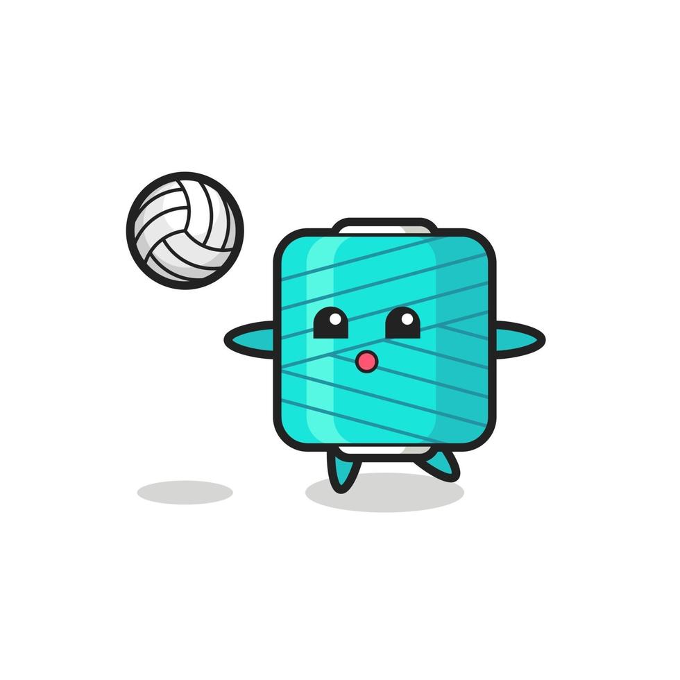 personaggio cartone animato della bobina di filo sta giocando a pallavolo vettore