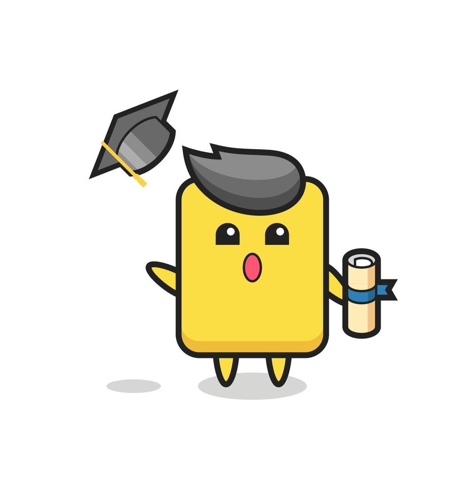 illustrazione del cartone animato del cartellino giallo che lancia il cappello alla laurea vettore