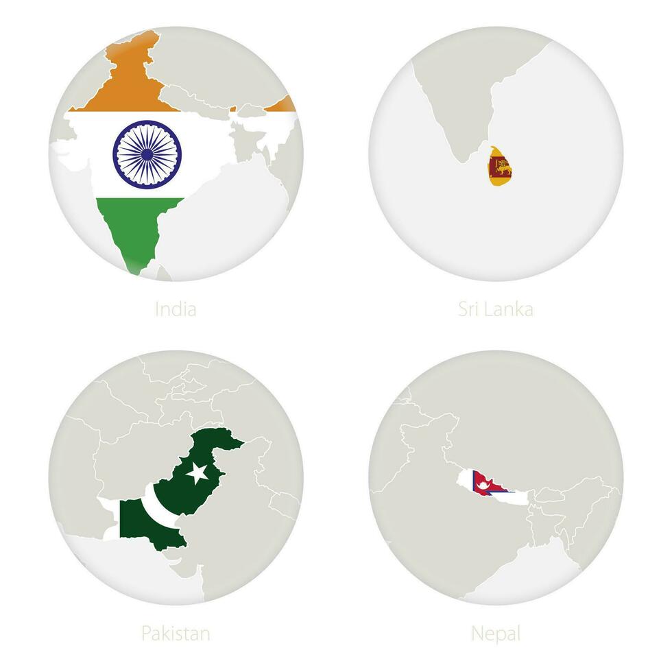 India, sri lanka, Pakistan, Nepal carta geografica contorno e nazionale bandiera nel un' cerchio. vettore