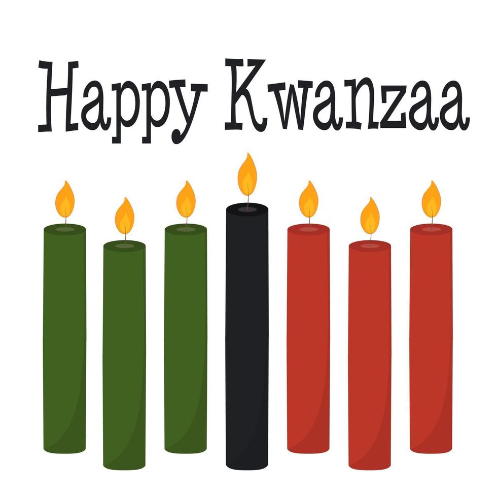 felice biglietto di auguri kwanzaa con 7 candele in colori tradizionali vettore