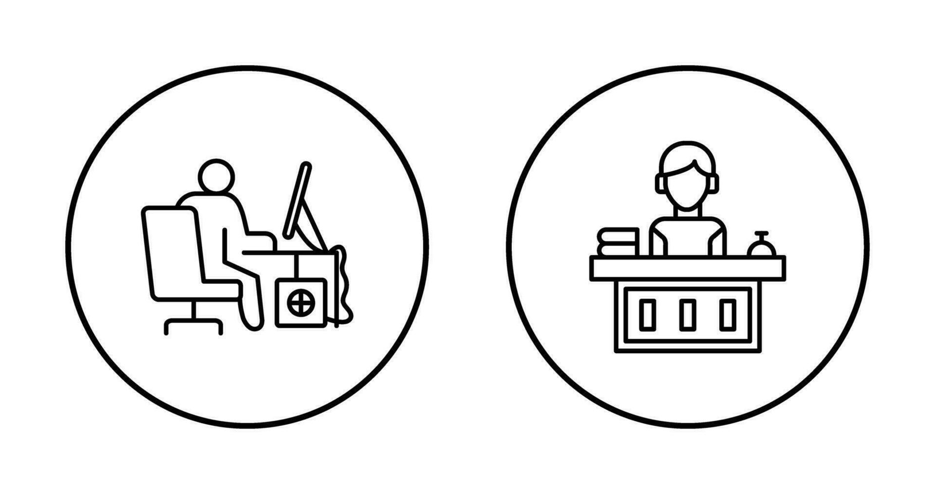 computer lavoratore e ufficio ricezione icona vettore