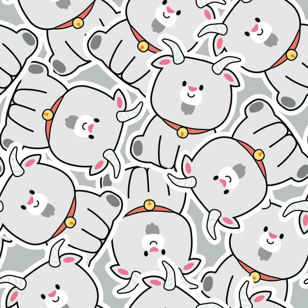 senza soluzione di continuità modello di carino capra sedersi su grigio background.farm animale personaggio cartone animato design.baby capi di abbigliamento screen.repeat.kawaii.vettore.illustrazione. vettore