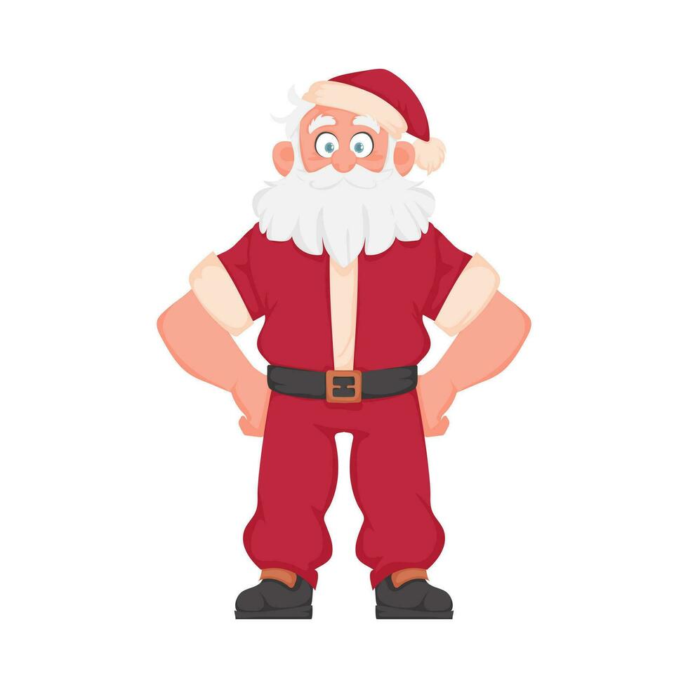 Santa Claus con un' grande bianca barba nel un' rosso nuovo anni completo da uomo. cartone animato stile vettore
