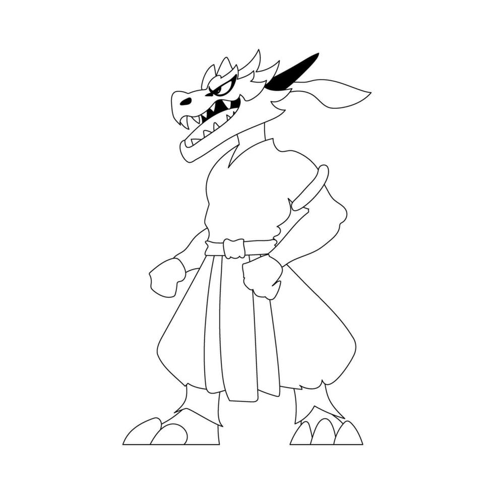 mistico shaolin guerriero nel il modulo di un' Cinese Drago cartone animato carattere. colorazione stile vettore