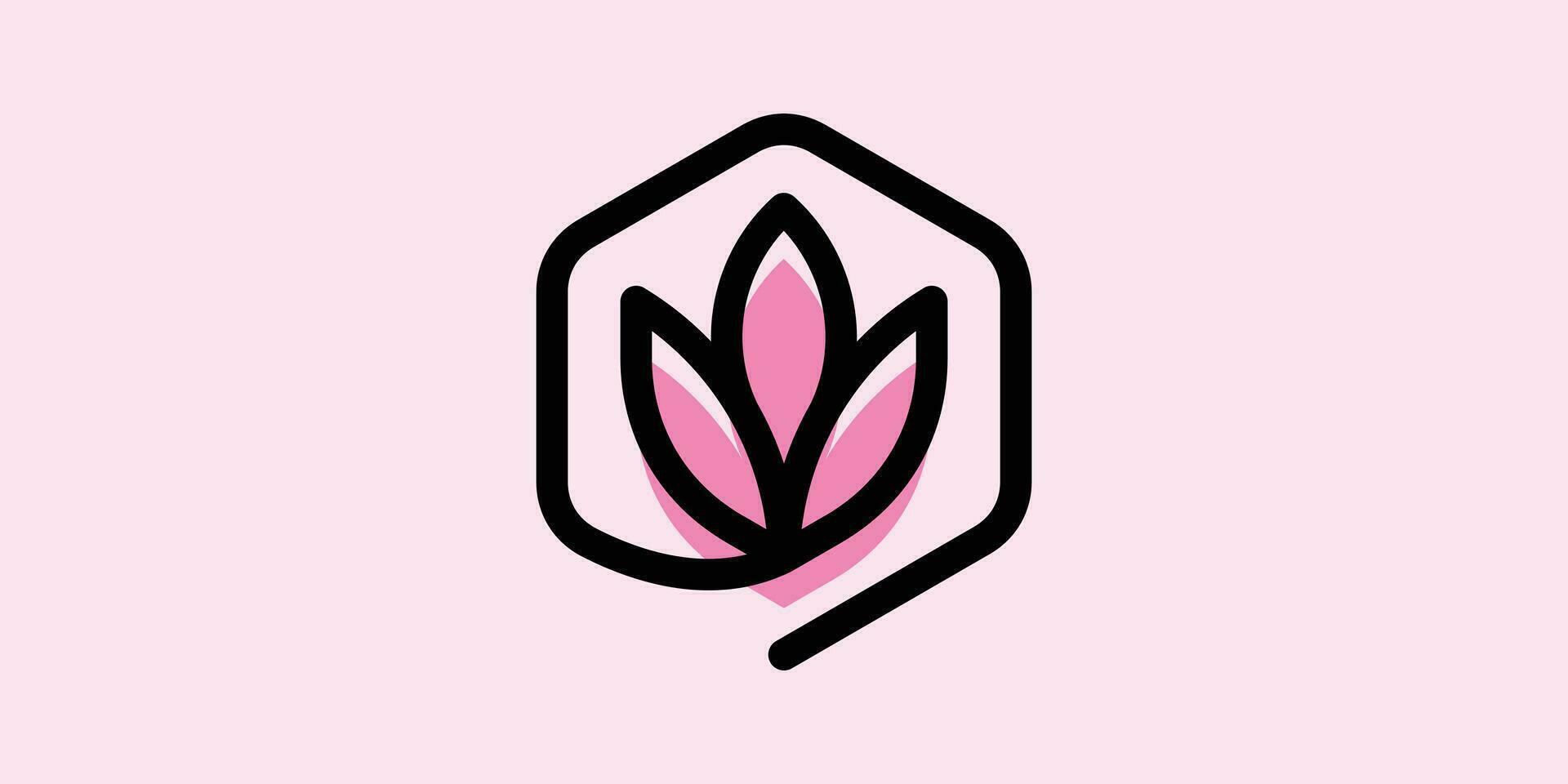 logo design combinando un' esagono forma con fiori. vettore