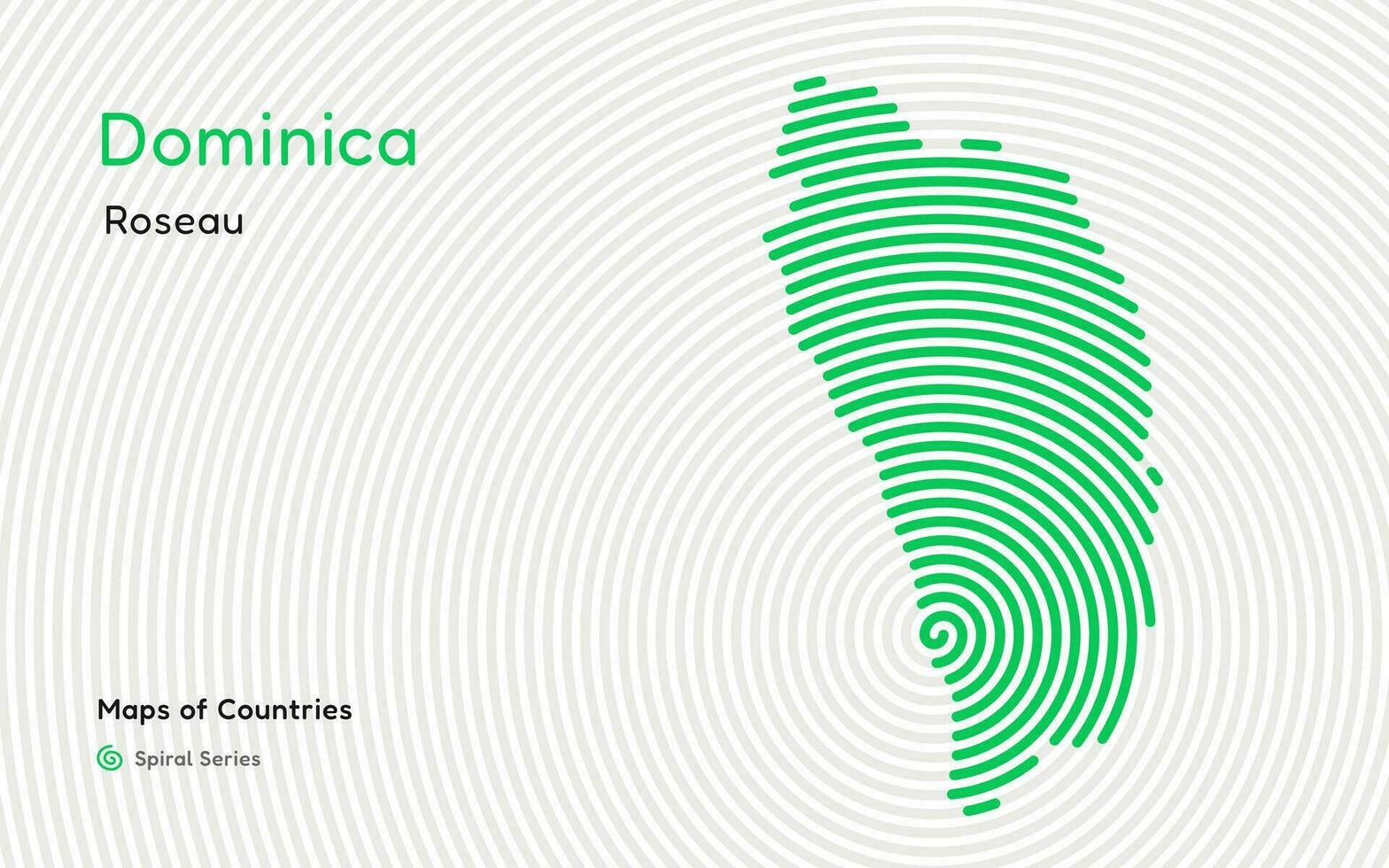 astratto carta geografica di dominica nel un' cerchio spirale modello con un' capitale di roseau. latino America impostare. vettore