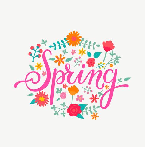 Spring card, lettering disegnato a mano. vettore