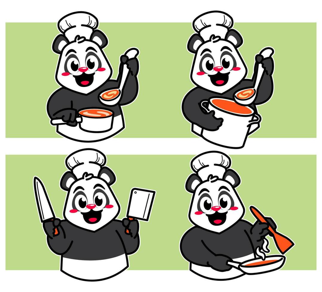 capocuoco panda cuochi delizioso piatti vettore