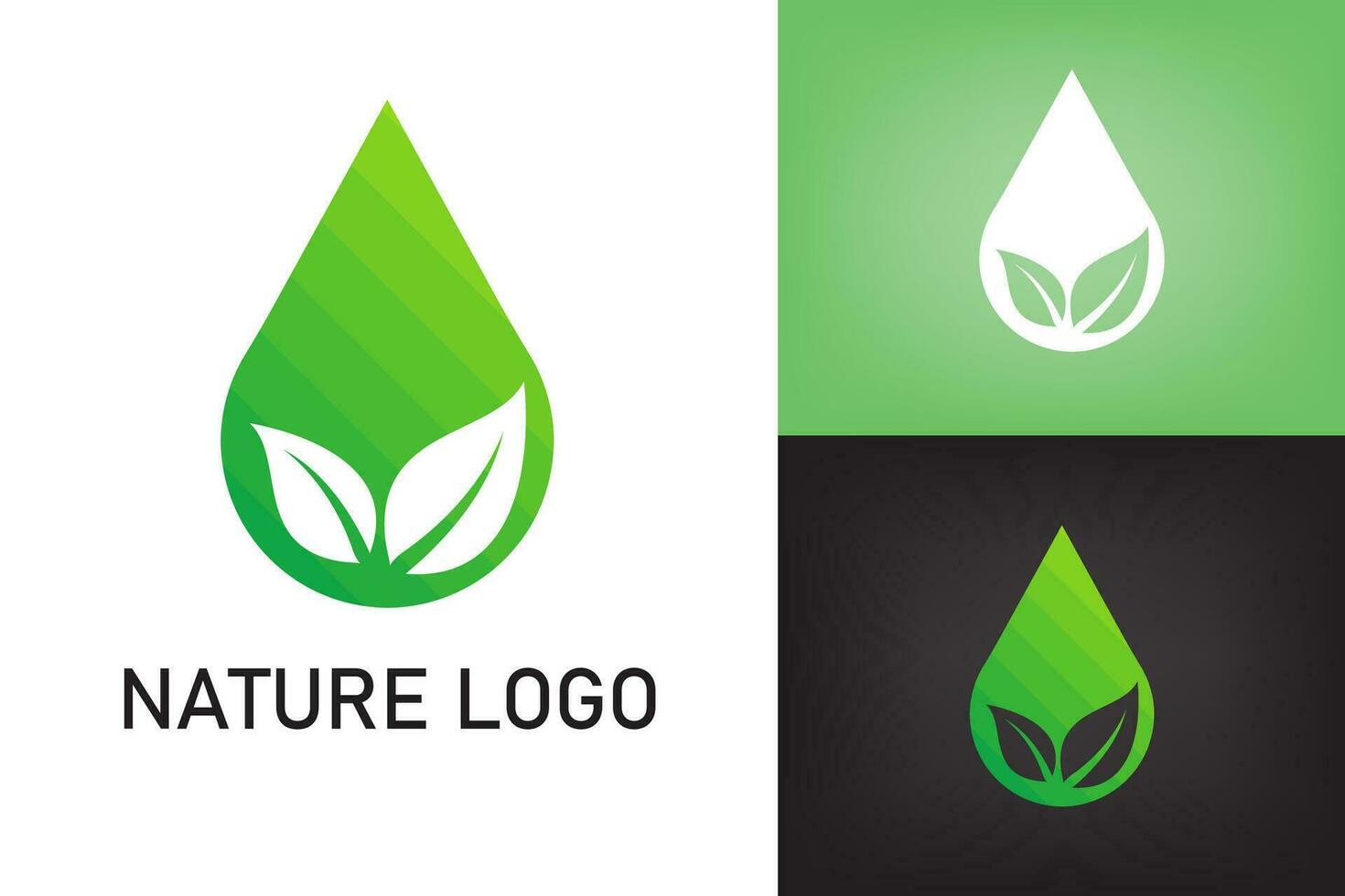 astratto logo verde natura le foglie con far cadere acqua. design concetto ecologia, ambiente vettore