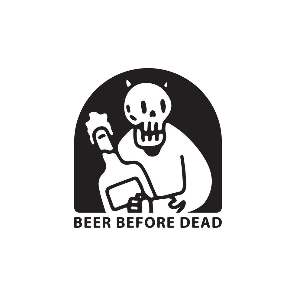 bottiglia di birra della holding del cranio. grafica vettoriale per stampe t-shirt