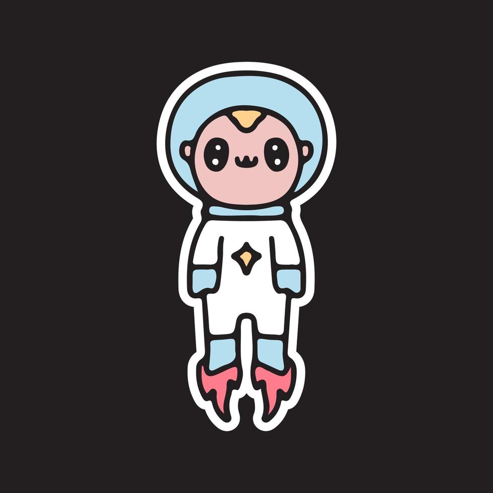 bambino carino con tuta da astronauta nello spazio. illustrazione per adesivo. vettore