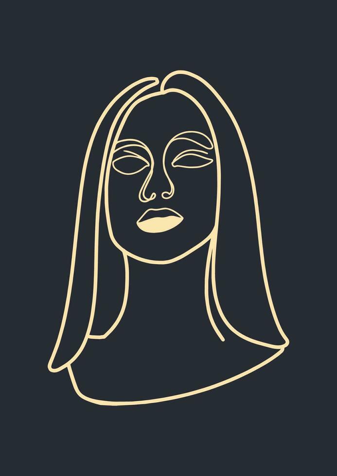 sbalorditivo ragazza disegni fascio con retrò disegnato a mano vettore illustrazioni. minimalista astratto facce, mani, e forme nel contemporaneo silhouette stile.