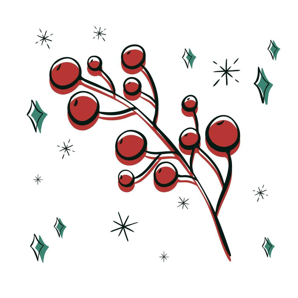 mano disegnato rosso verde bacca ramo vettore inverno floreale elemento. Natale frutti di bosco botanico illustrazione per presentazione, striscione, coperchio, ragnatela, volantino, carta, saldi, manifesto, diapositiva e sociale media.