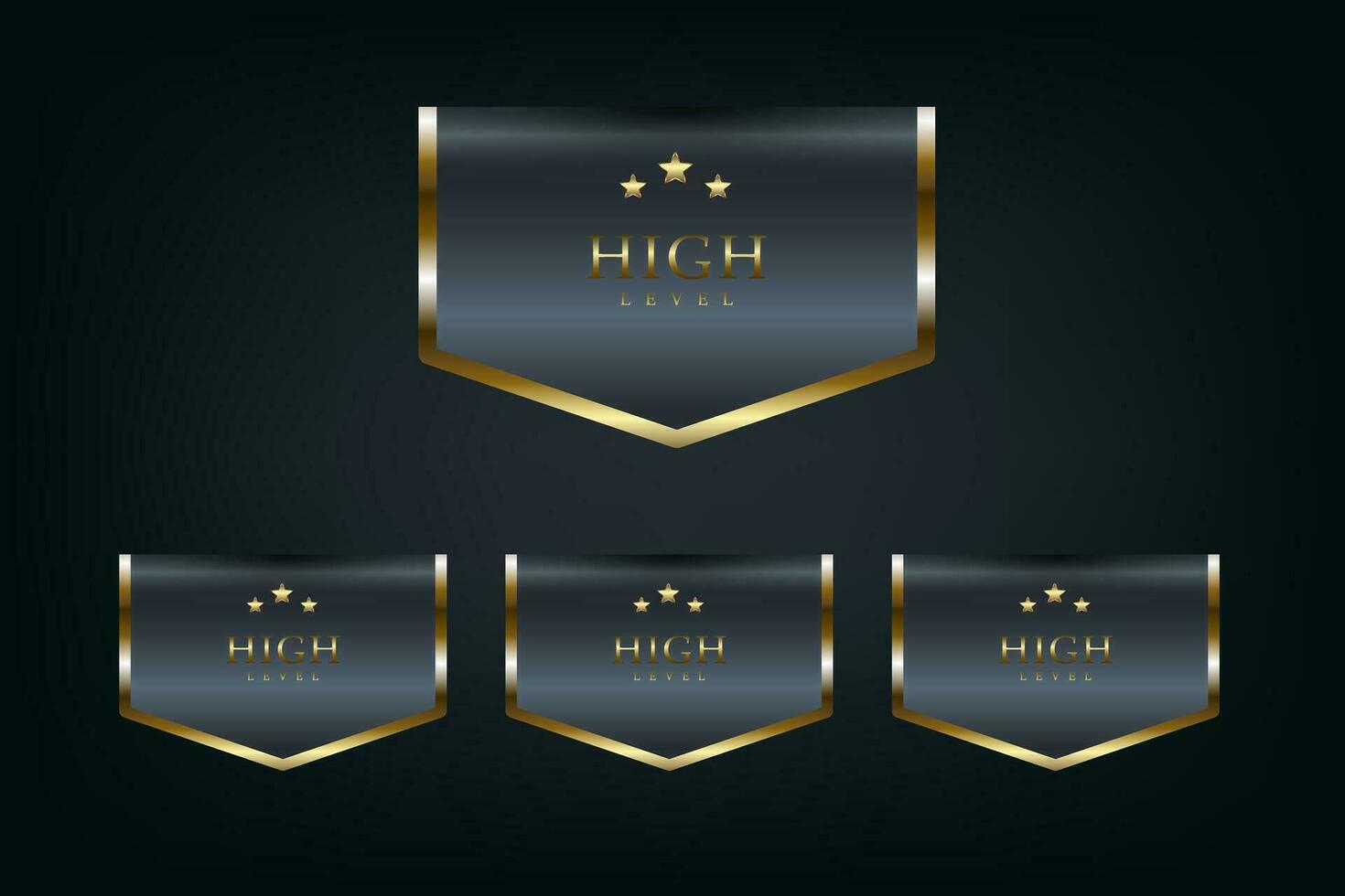 gruppo di quattro lusso nero e oro nastri vettore illustrazione su buio isolato sfondo Usato per striscione, etichetta, etichetta concetto design