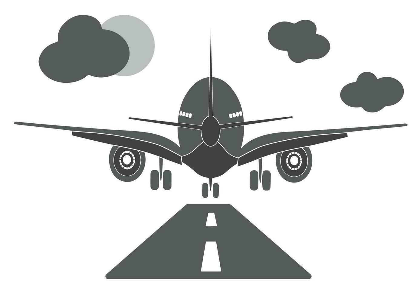 atterraggio o assunzione via aereo, passeggeri aereo. aeroporto pista di decollo viaggio o vacanza vettore illustrazione. aereo partenza volo, viaggio o viaggio concetto.