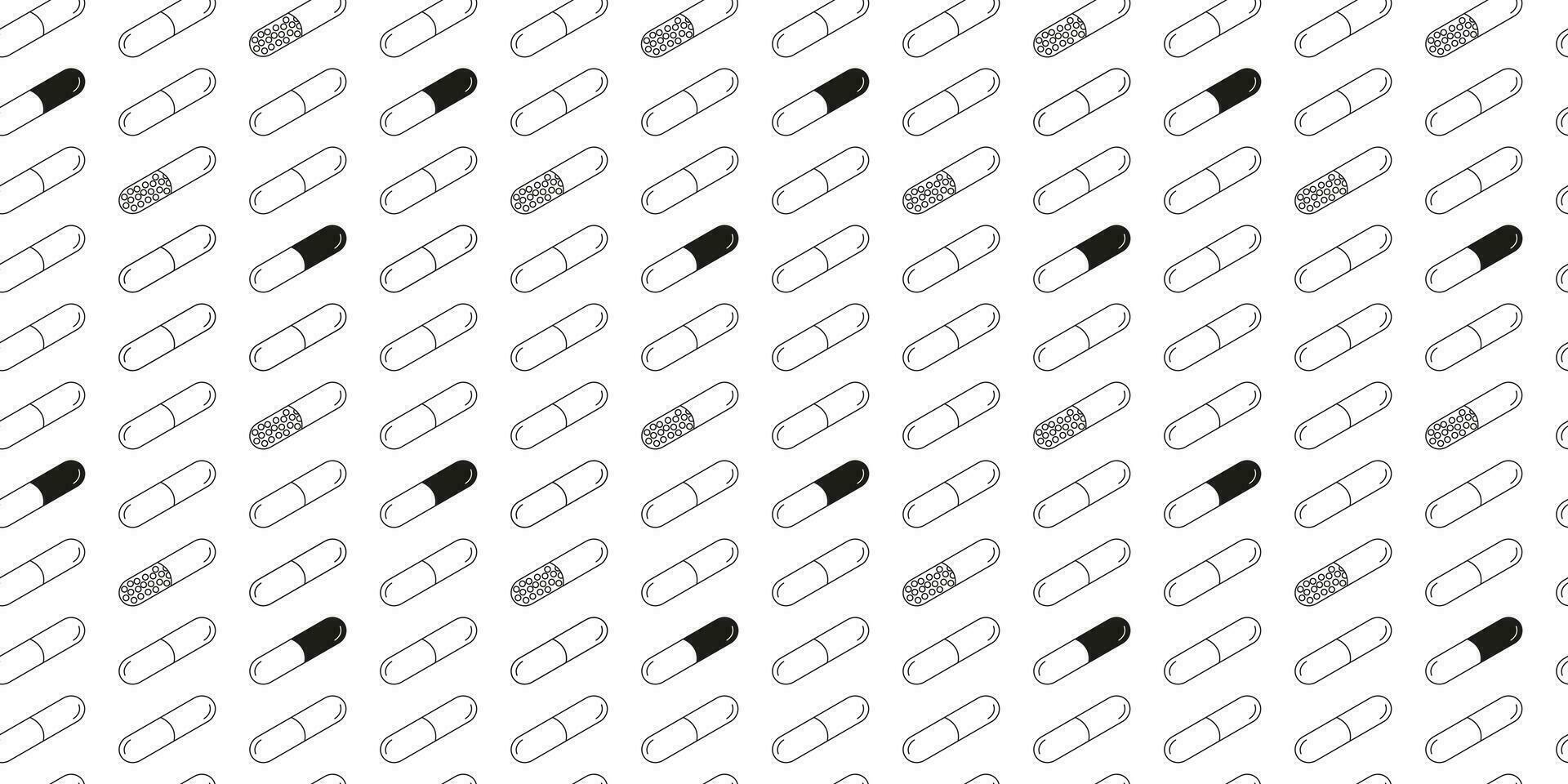 medicina capsule schema senza soluzione di continuità modello modificabile sfondo lineare stile. nero e bianca pillole magro linea sfondo vettore