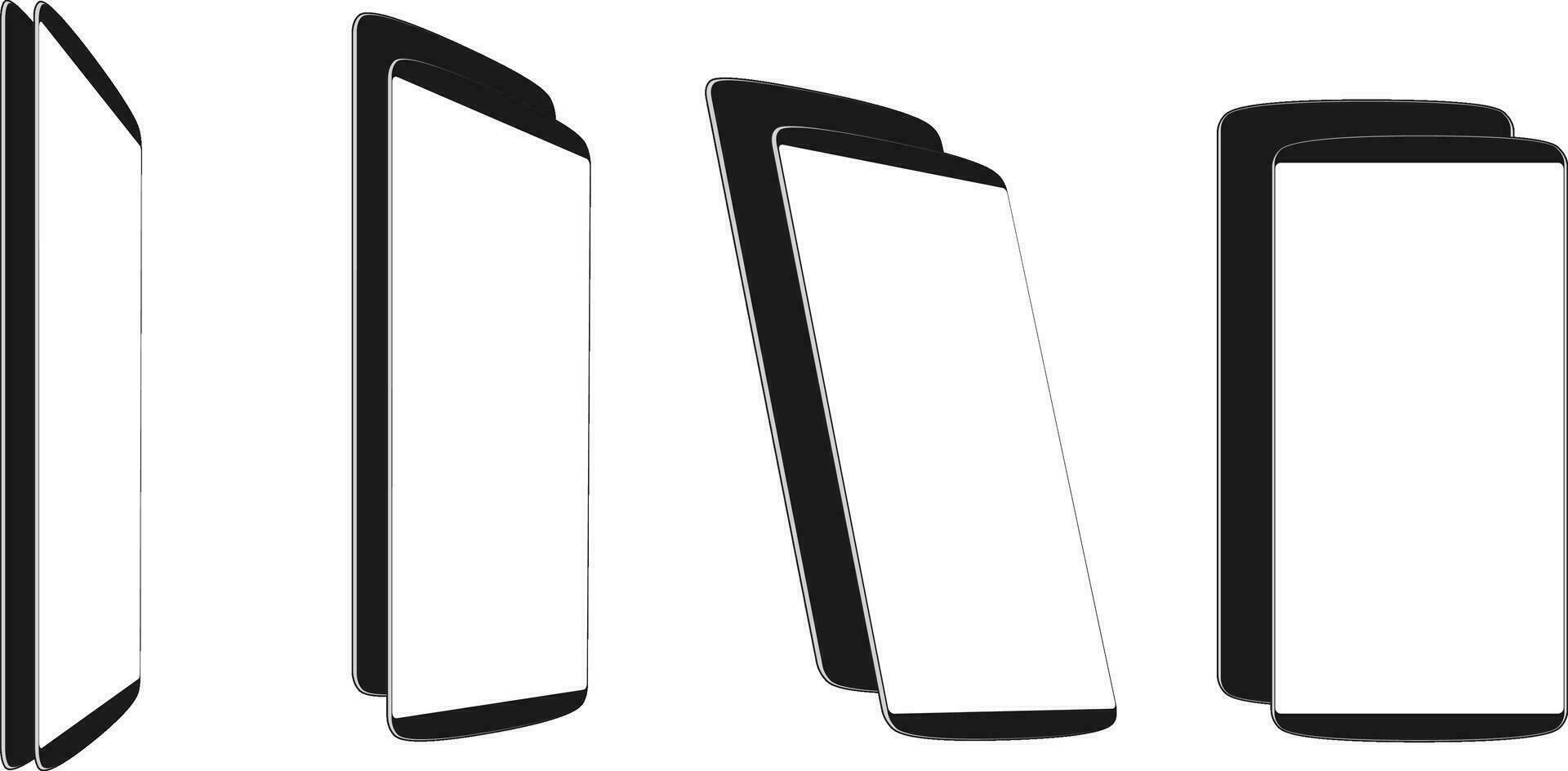 impostato nero smartphone diverso angolo visualizzazioni isolato su bianca modello vettore