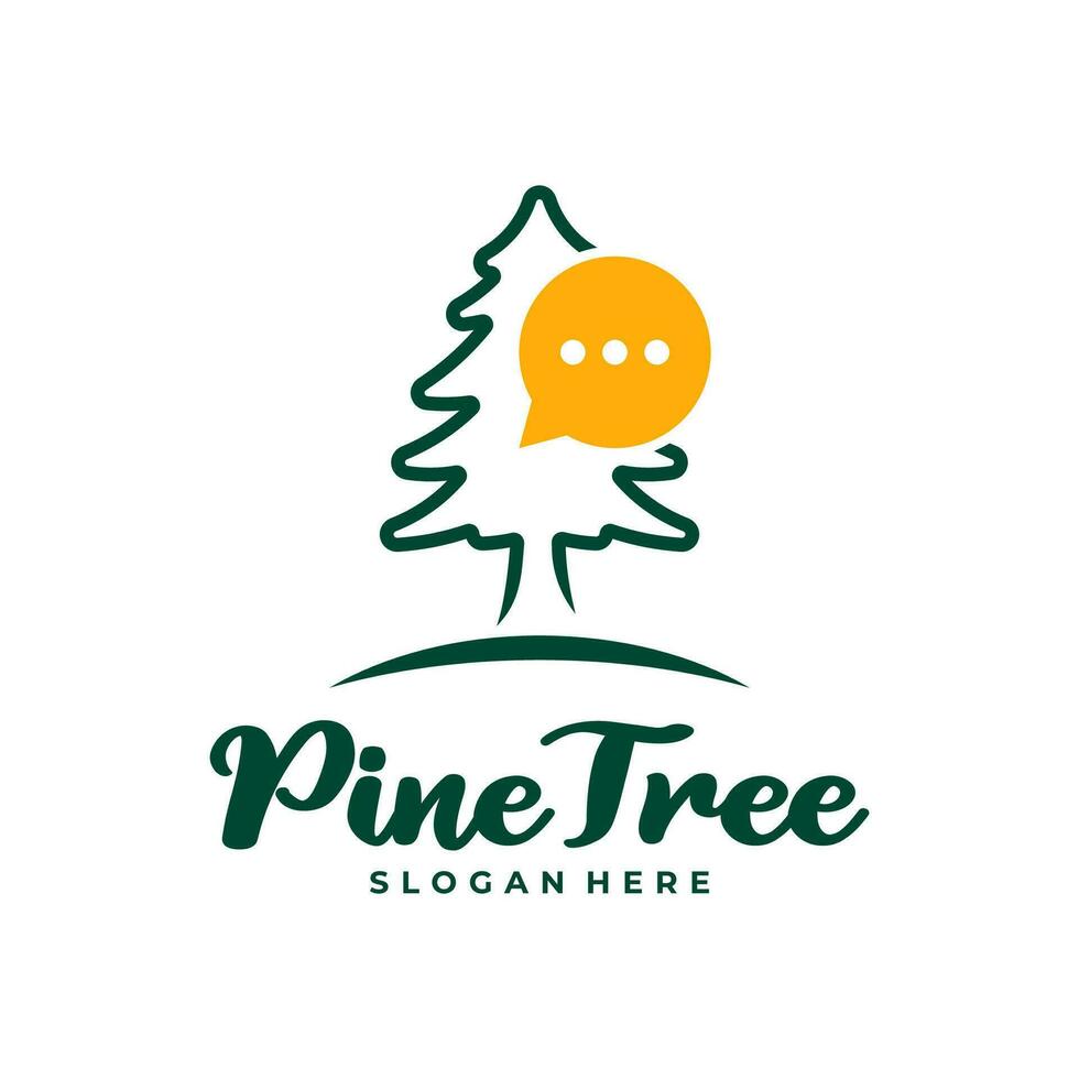 pino albero con Chiacchierare logo design vettore. creativo pino albero logo concetti modello vettore