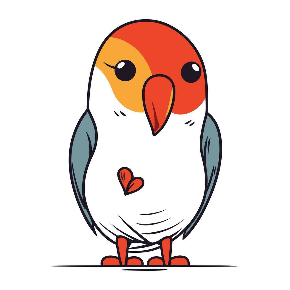 carino pappagallo con cuore nel suo becco. vettore illustrazione.