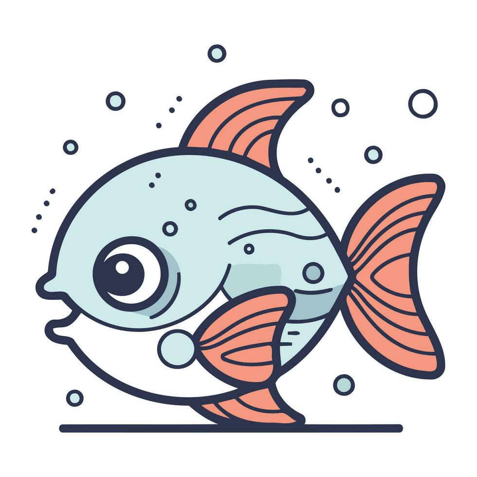 carino cartone animato pesce. vettore illustrazione nel linea arte stile su bianca sfondo.